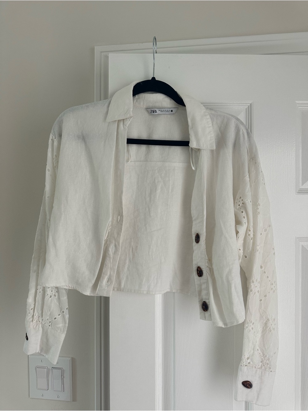 Zara Embroidered Linen Button Down